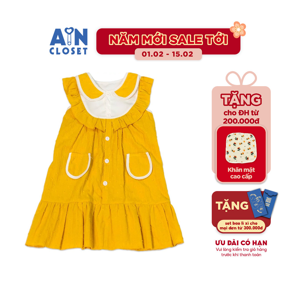 Đầm bé gái họa tiết Hoa vàng cotton hạt - AICDBGPRLEYX - AIN Closet