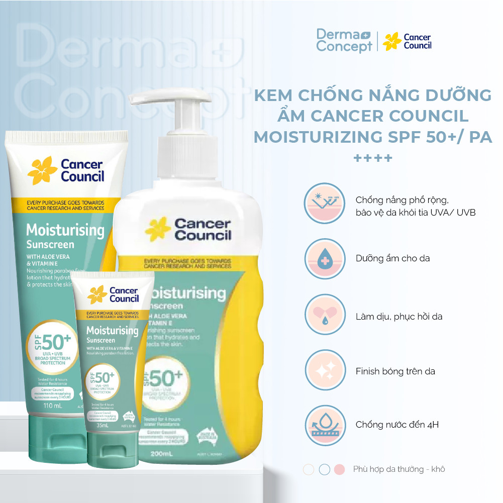 Kem chống nắng Dưỡng ẩm Cancer Council Moisturizing SPF 50+/ PA ++++