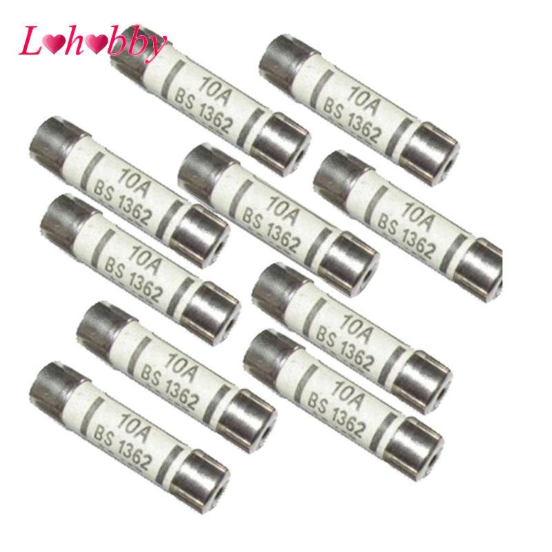 10x Cầu Chì Gốm Cầu Chì Ống BS1362 10A Điện Gia Đình Văn Phòng Chính Cắm