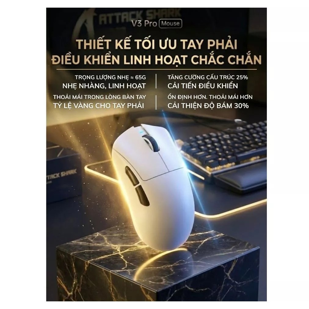 Chuột gaming không dây Attack Shark – V3 Series (PAW3311 / 1000Hz Polling Rate / Dock sạc RGB  Pro) | BigBuy360 - bigbuy360.vn