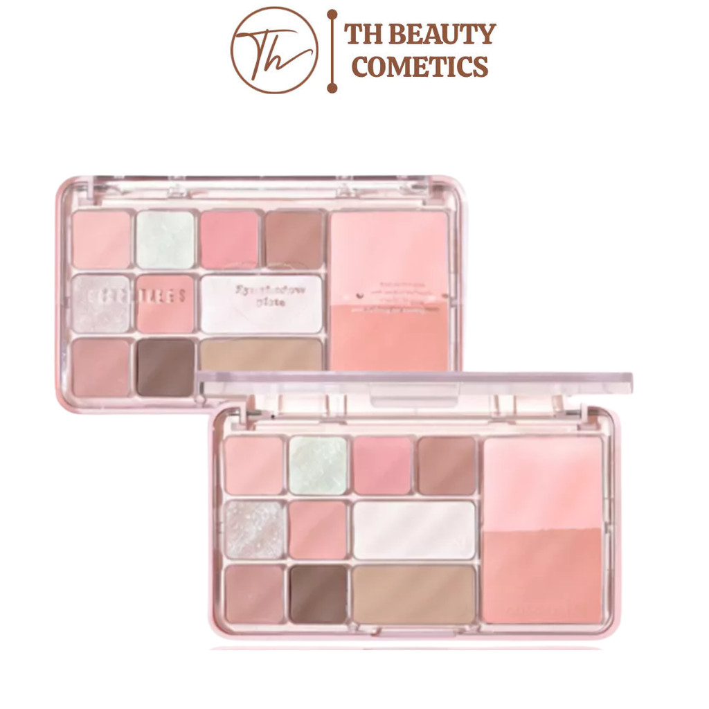 Bảng phấn mắt GOGO TALES 12 ô 4in1 kèm má hồng tạo khối Heart Racing trang điểm mắt TH Beauty Cosmet