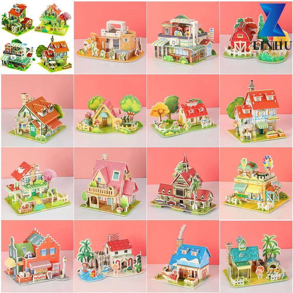 LINHU Building 3D Puzzle, 3D Puzzle Assembly Building Blocks DIY House Model Puzzle, Montessori DIY 