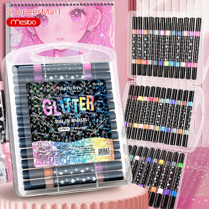Bút Màu Nhũ Kim Tuyến Mesibo Đa Năng Set 36 Cây 72 Màu Đầu Mềm An Toàn Cho Bé Học Tập Vẽ Tranh