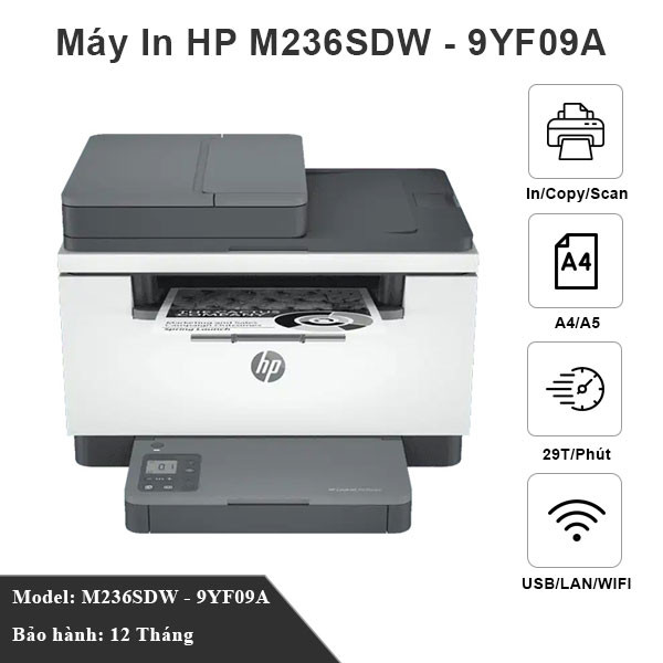 Máy in đa chức năng wifi HP LaserJet MFP M236sdw (9YG09A) - Bảo hành chính hãng HP