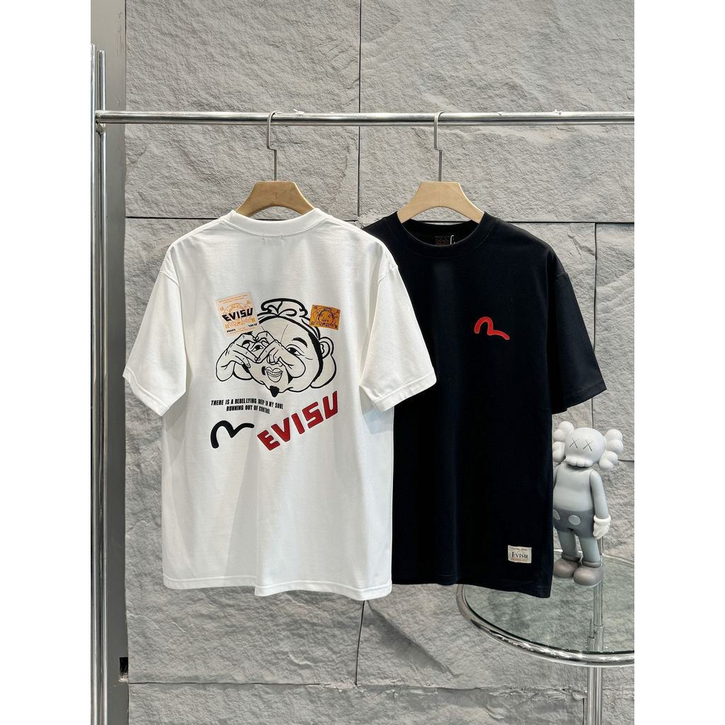 Evisu God of Fortune 2026 - Áo thun ngắn tay cổ tròn, phong cách cặp đôi, chính hãng cho mùa xuân