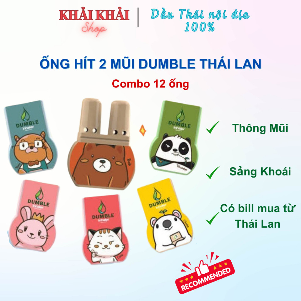 [combo 12] Ống hít thông mũi 2 đầu Thai Herb Double Inhaler, Ống hít mũi Thái Lan Dumble inhaler