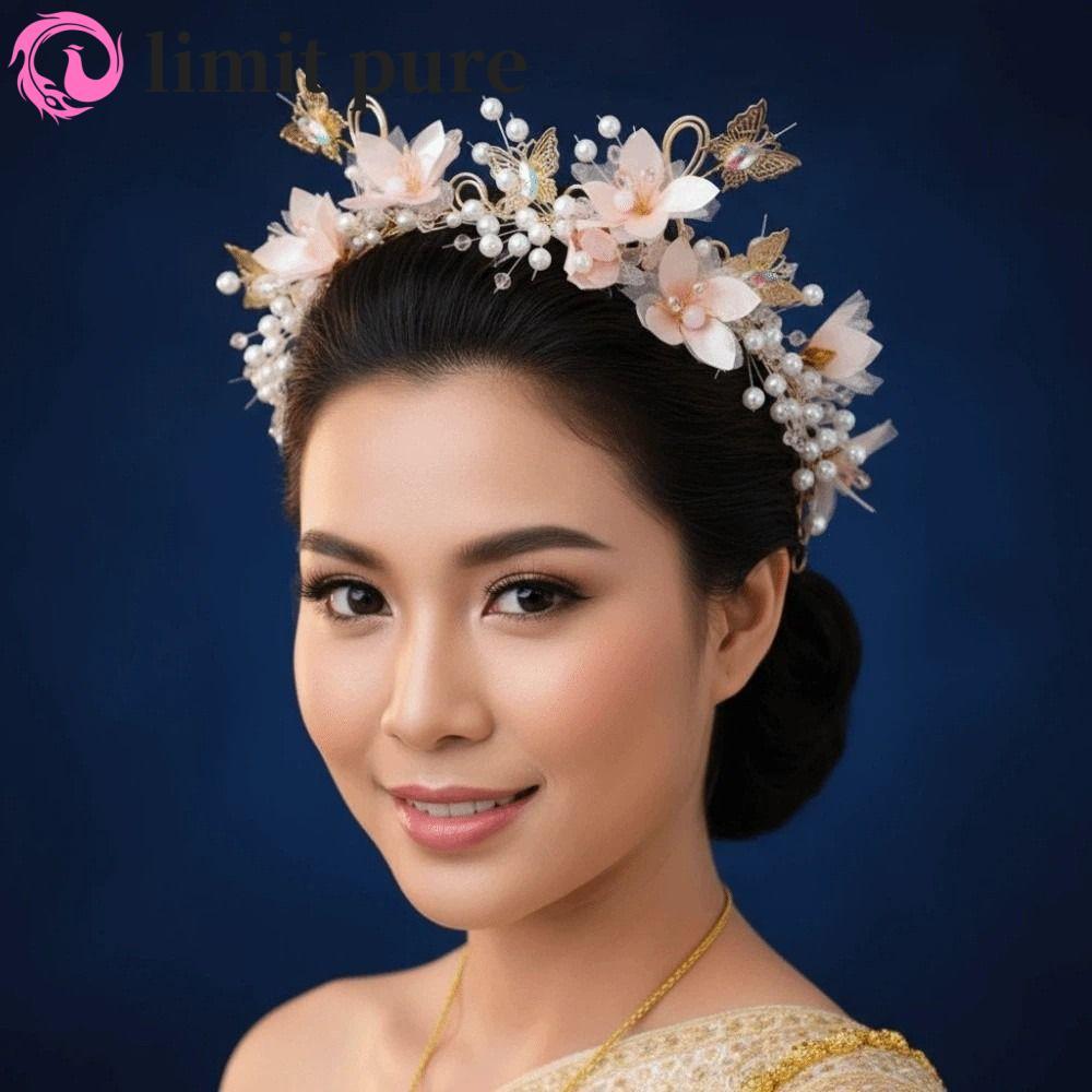LIMIT PURE Pink Floral Crown Headband Phụ kiện quần áo tinh tế