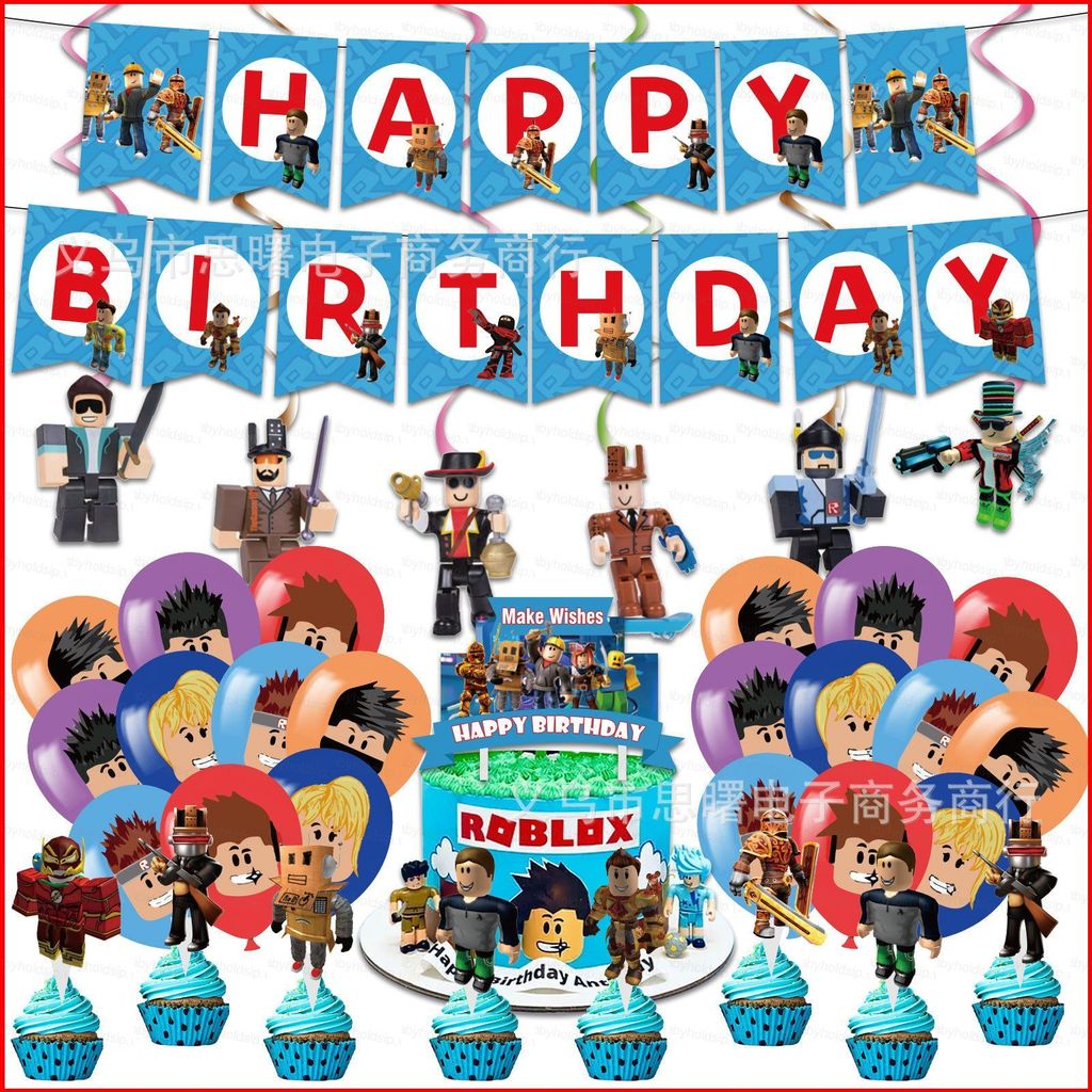BS1 Roblox chủ đề trẻ em trang trí tiệc sinh nhật xoáy biểu ngữ bánh topper bóng bay bộ cung cấp SB1