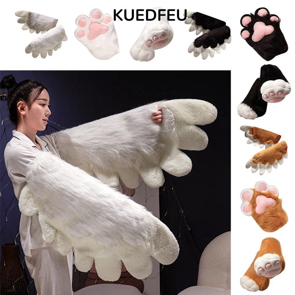 KUEDFEU Găng Tay Đôi Kiểu Mèo Lông Xù Mềm Mại, Thiết Kế Dễ Thương Cho Furry Cosplay