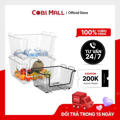 Giỏ Kim Loại Đựng Đồ Đa Năng, Dạng Xếp Chồng Cho Nhà Bếp, Màu Trắng - Cobi home