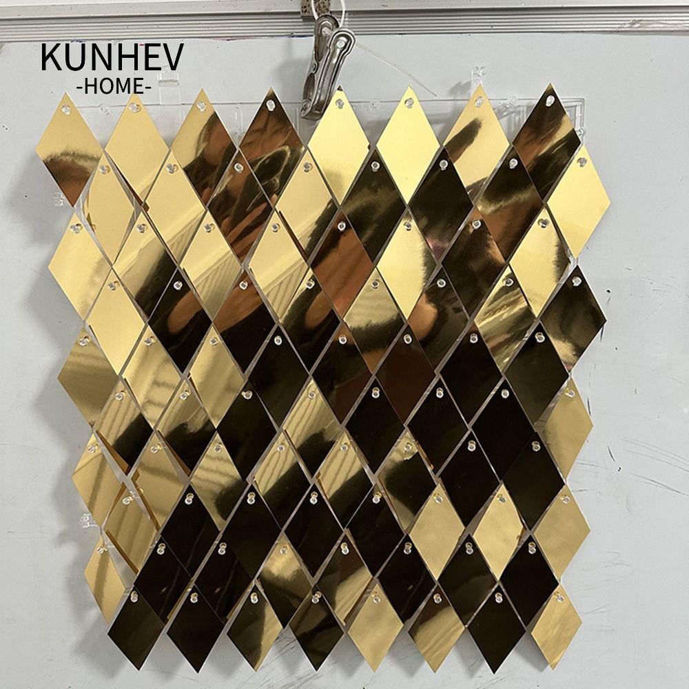 KUNHEV Sequin Phông Nền, Bạc Vàng PET Sequin Bảng Trang Trí Tường, Lấp Lánh Hình Thoi Phông Nền Tran