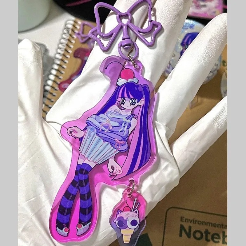 Móc khóa Acrylic Anime Panty & Stocking with Garterbelt hình Stocking nơ tím Phụ kiện treo balo túi 