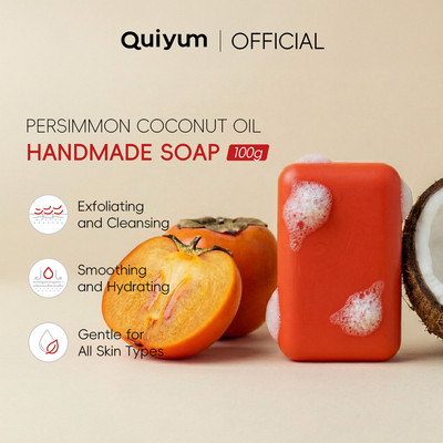 QUIYUM Persimmon Dầu Dừa Handmade Xà Phòng 100g Vitamin C E Aloe Vera Khử Mùi Xà Phòng Làm Sạch Cho Nam Nữ