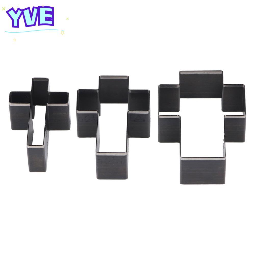Bộ 3 khuôn cắt da YVE, Không có cạnh thô Hình chữ thập màu đen đục lỗ rỗng, Dụng cụ đục lỗ bằng da t