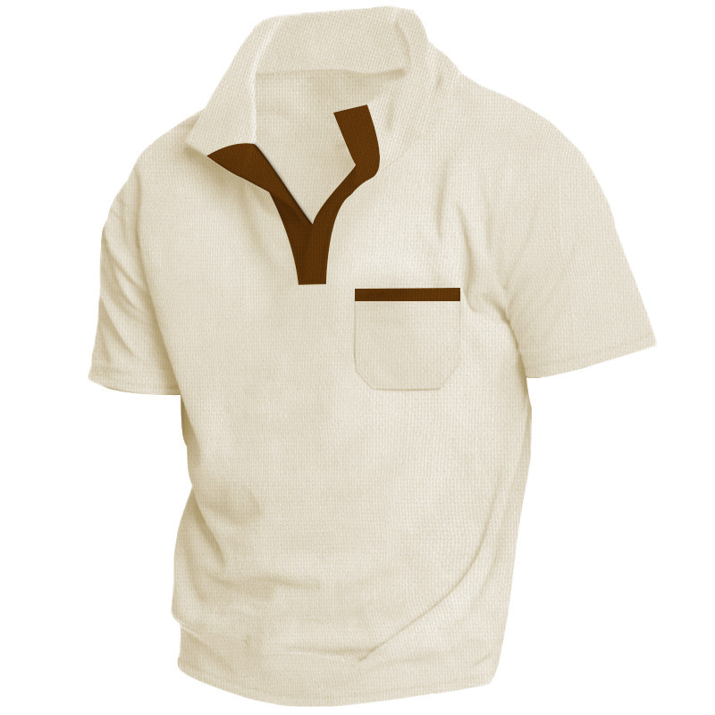 2026 New Summer Waffle Stitching Solid Color Buttons Men's Short-Sleeved Polo Shirt vbBa