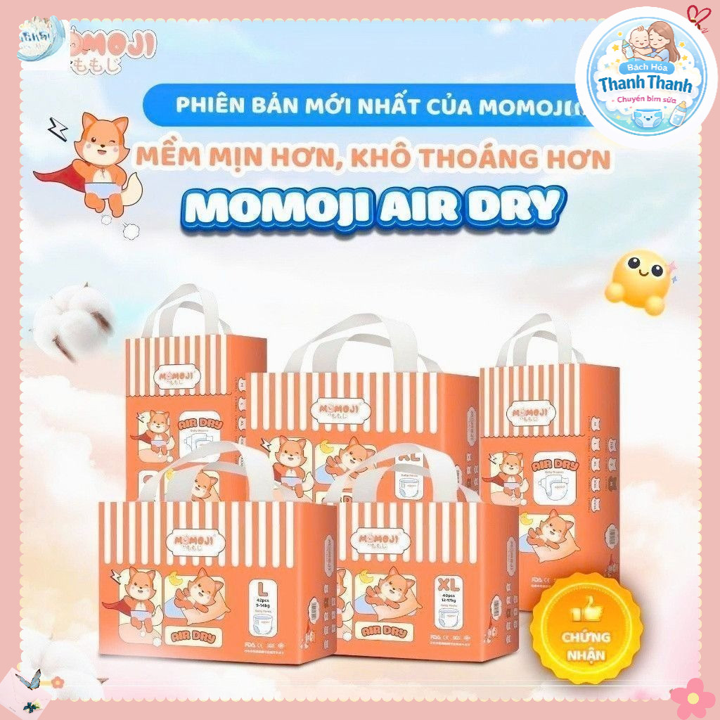 Tã Bỉm Quần dán MOMOJI AIR DRY Êm Mềm, Siêu Khô Thoáng, An Toàn Cho Bé, không quà