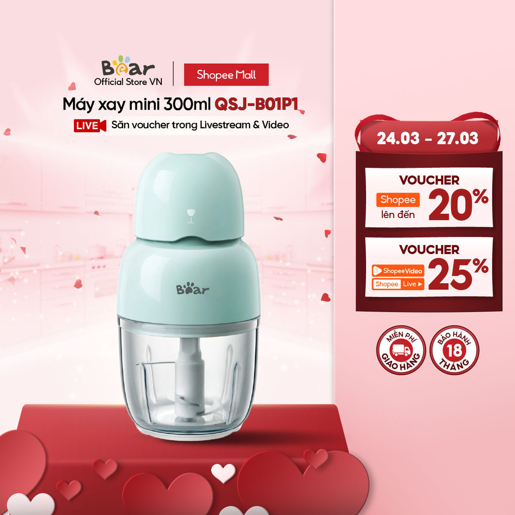 Máy Xay Thực Phẩm 300ml Bear QSJ-B01P1 - Hàng Chính Hãng