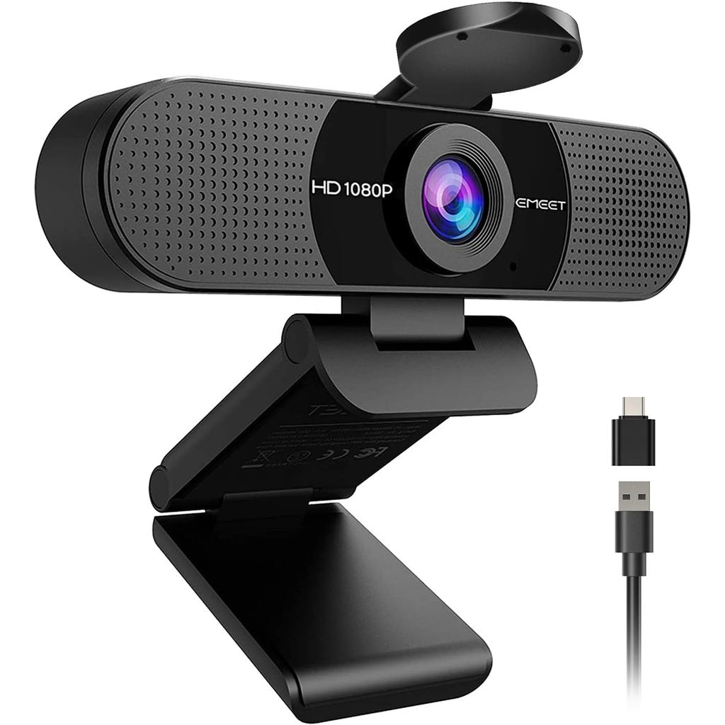 Webcam EMEET 1080P có micrô, Cam Web C960, 2 Mics, 90° Bộ chuyển đổi FOV, USB Type-A & A-to-C, Camer