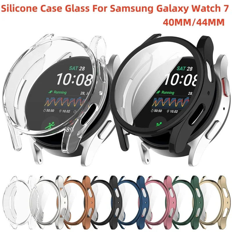 Ốp Silicon TPU Kính Cho Samsung Galaxy Watch 7 40mm 44mm Full Cover Bảo Vệ Màn Hình Cản Cho Watch7 4
