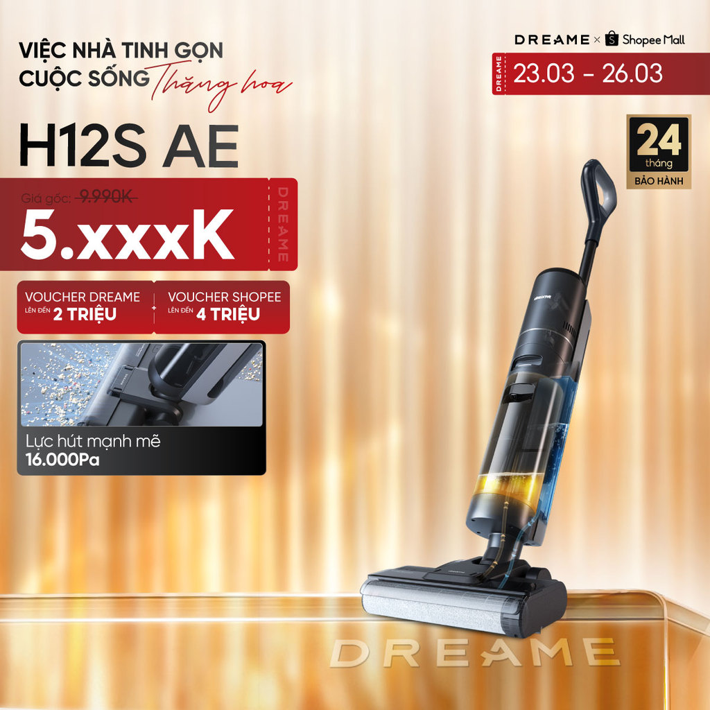 Dreame H12S AE/ H12 Pro Máy hút bụi lau sàn không dây | lực hút đến 16.000Pa | tự động giặt cuộn lăn