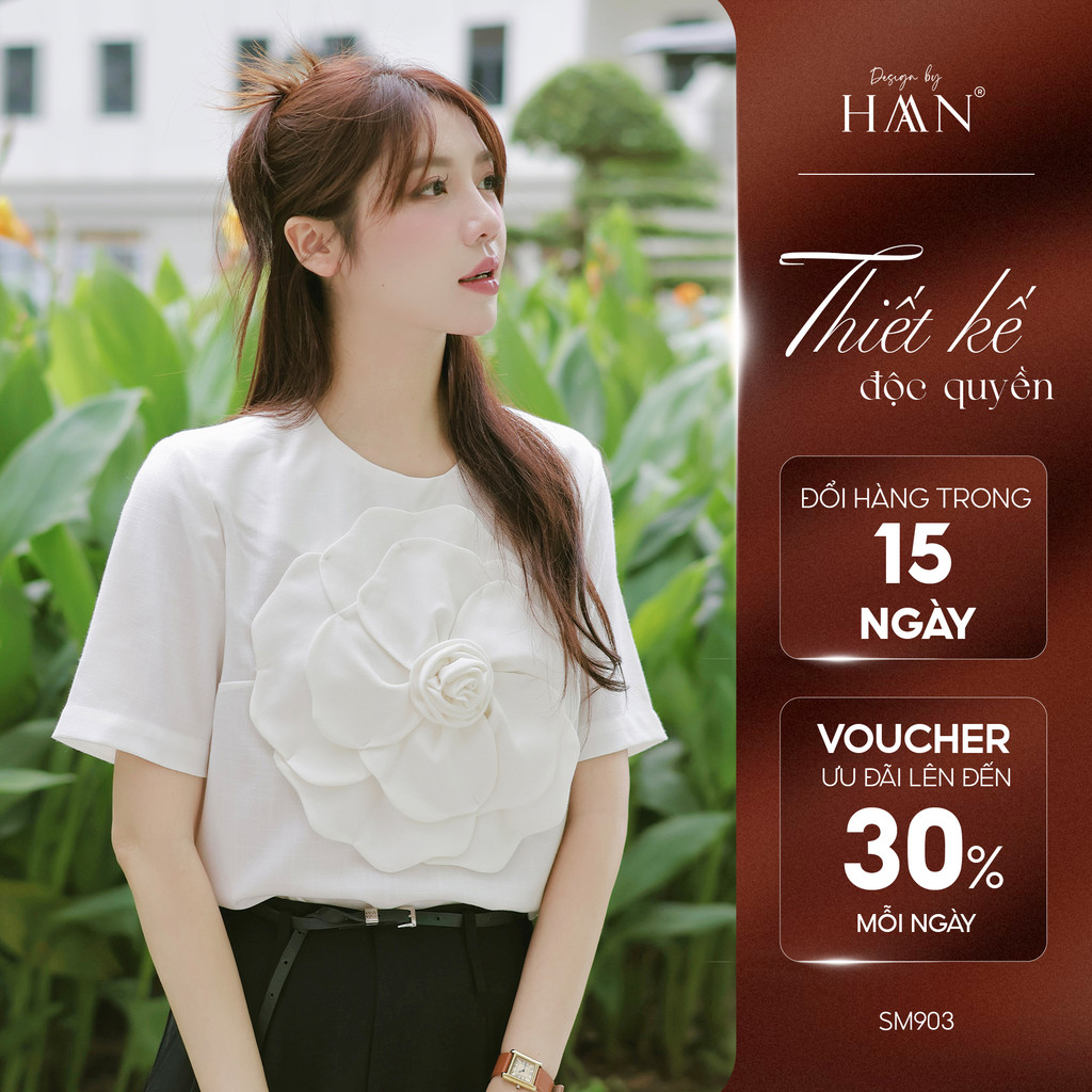 Áo Nữ Cổ Tròn Thiết Kế Họa Tiết Hoa To Tôn Dáng Màu Đỏ - Trắng HAAN Design SM903