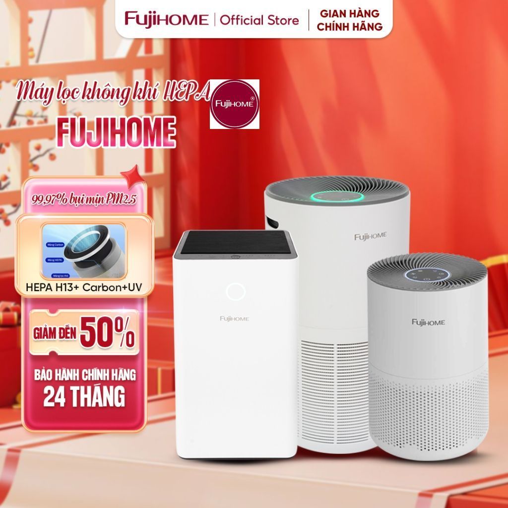 Máy lọc không khí diệt khuẩn UV Led FUJIHOME, màng HEPA lọc bụi PM2.5, kết nối WIFI điều khiển APP