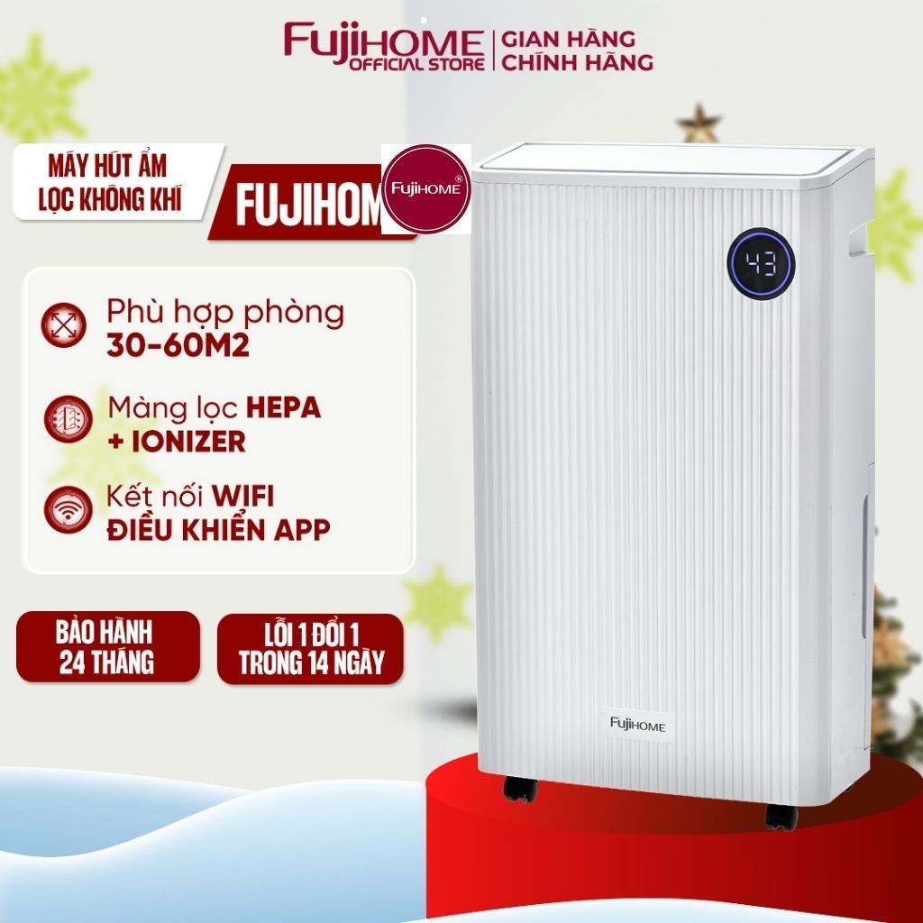 Máy hút ẩm 25L/ngày lọc không khí  FUJIHOME DH25W-HEPA-NEW phòng 55m2, kết nối Wifi