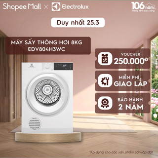 Free giao lắp - Máy sấy thông hơi 8KG Electrolux EDV804H3WC - sấy đảo chiều chống nhăn, diệt khuẩn, bền màu