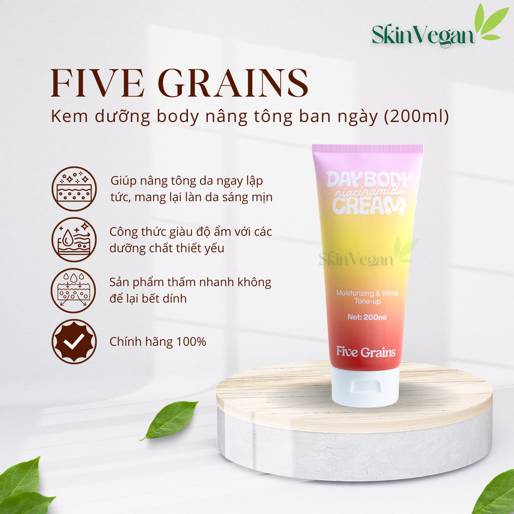 Kem Dưỡng Nâng Tone Cao cấp Five Grains Trắng Da Niacinamide, Alpha-Arbutin Nâng Tone Ban Ngày 200ML