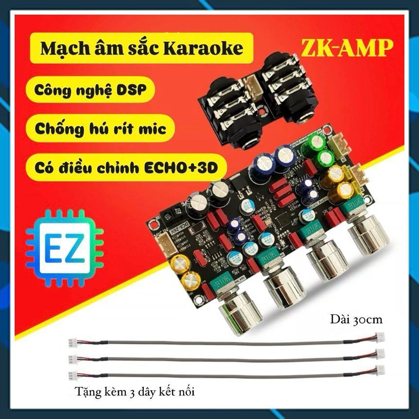ZK-AMP Mạch trộn tạo Echo, Reverb 3D bằng chip DSP hát karaoke cực hay có control cắm zin