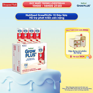 Thùng 24 hộp Sữa bột pha sẵn Nutifood GrowPLUS+ Vị Dâu Sữa hộp 180ml - Trên 1 tuổi (24 hộp x 180ml)