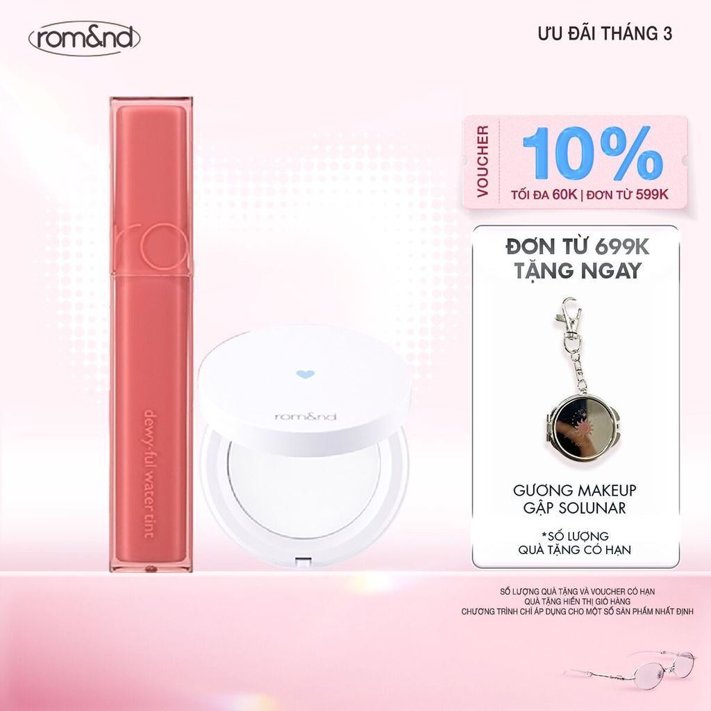Combo Phấn phủ dạng nén Romand Better Than Finish 12g + Son tint bóng Romand Dewyful Water Tint 5g