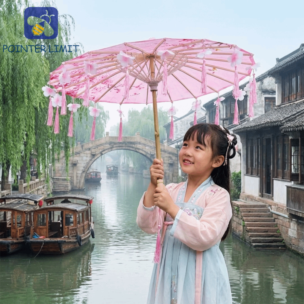 POINTER LIMIT Ô Cổ Trung Quốc, Ô Tua Rua Vải Phong Cách Trung Quốc 56cm, Cổ Chống Mưa Cầm Tay Trang 