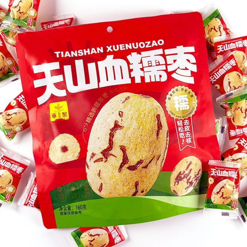 Huajutianshan Blood Glutinous Dates Peeled Coreed Tân Cương Red Dates với quả óc chó Đồ ăn nhẹ Đóng 
