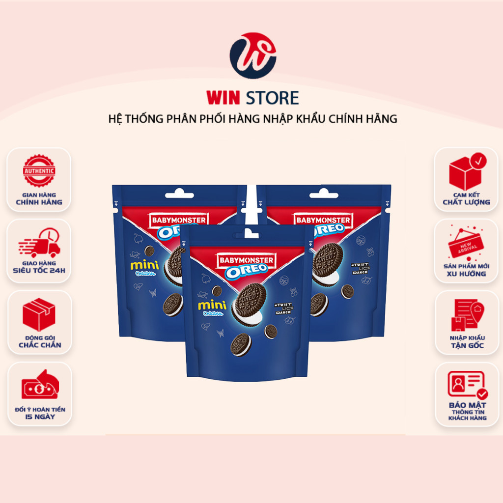 [COMBO 3 BỊCH] Bánh Quy Oreo BabyMonster Mini Kem Vani 58.4g – Phiên Bản Giới Hạn