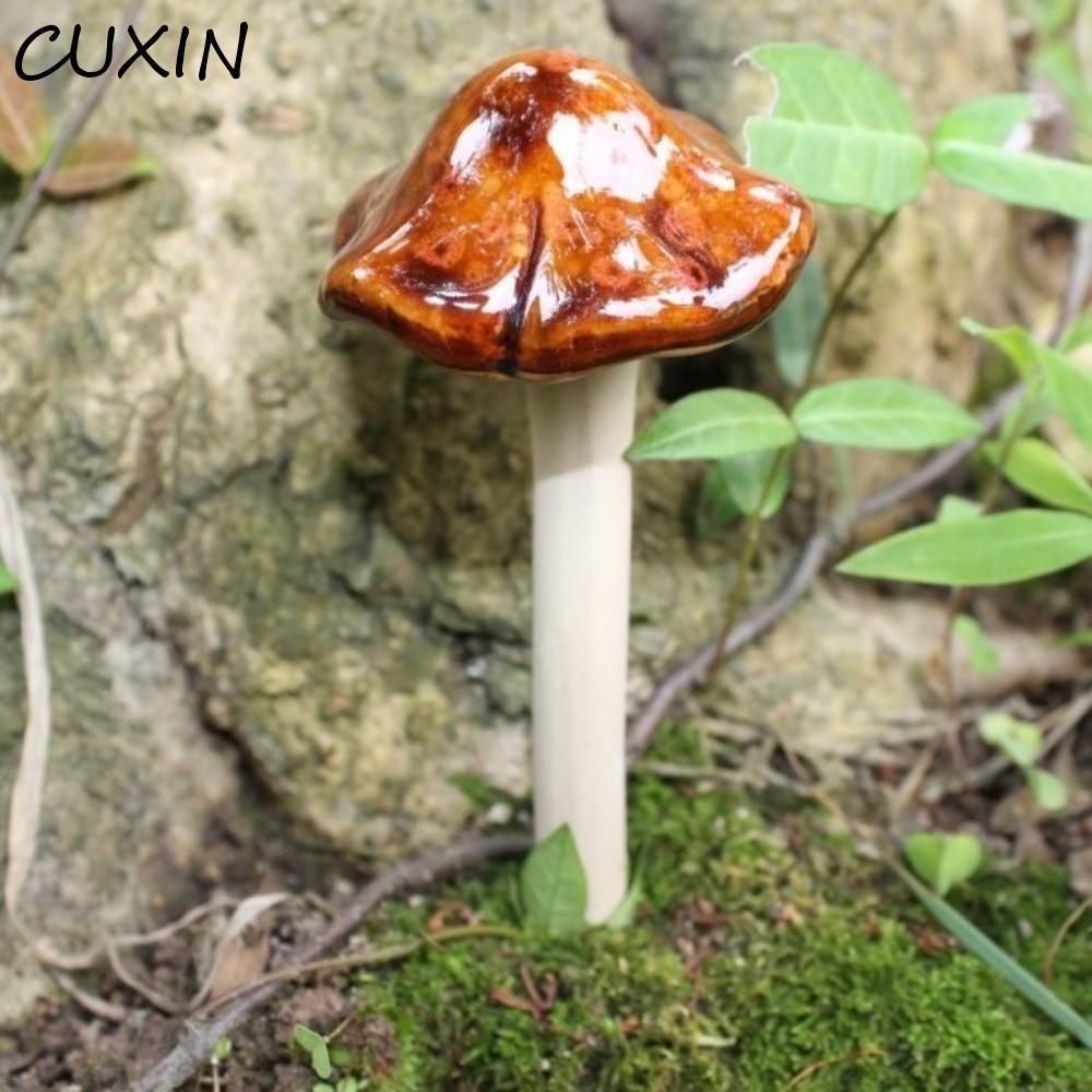 CUXIN 4 Đồ trang trí nấm, Gốm sứ Điêu khắc gốm sứ đầy màu sắc, Đồ trang trí bãi cỏ Đồ trang trí thực