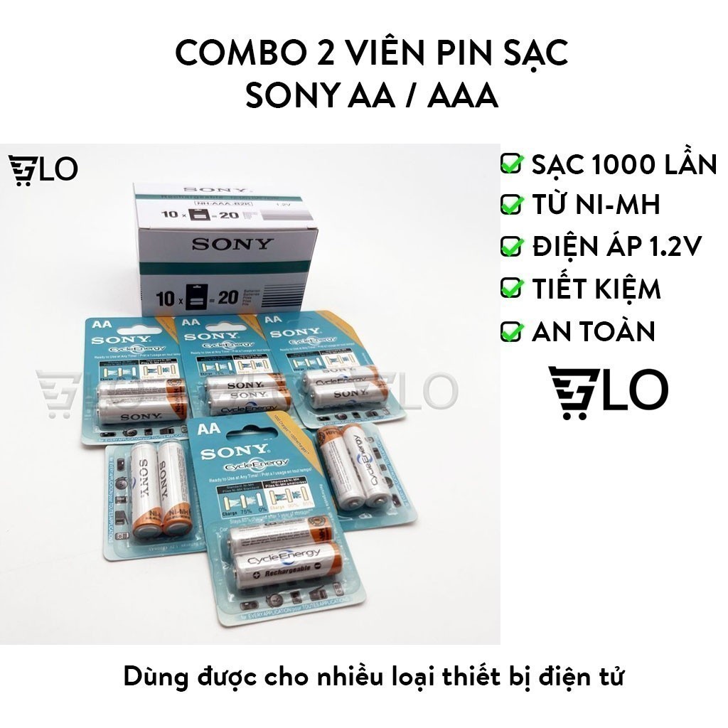 Vỉ 2 Viên Pin Sạc Sony AA(4600mah), AAA(4300mah) CycleEnergy