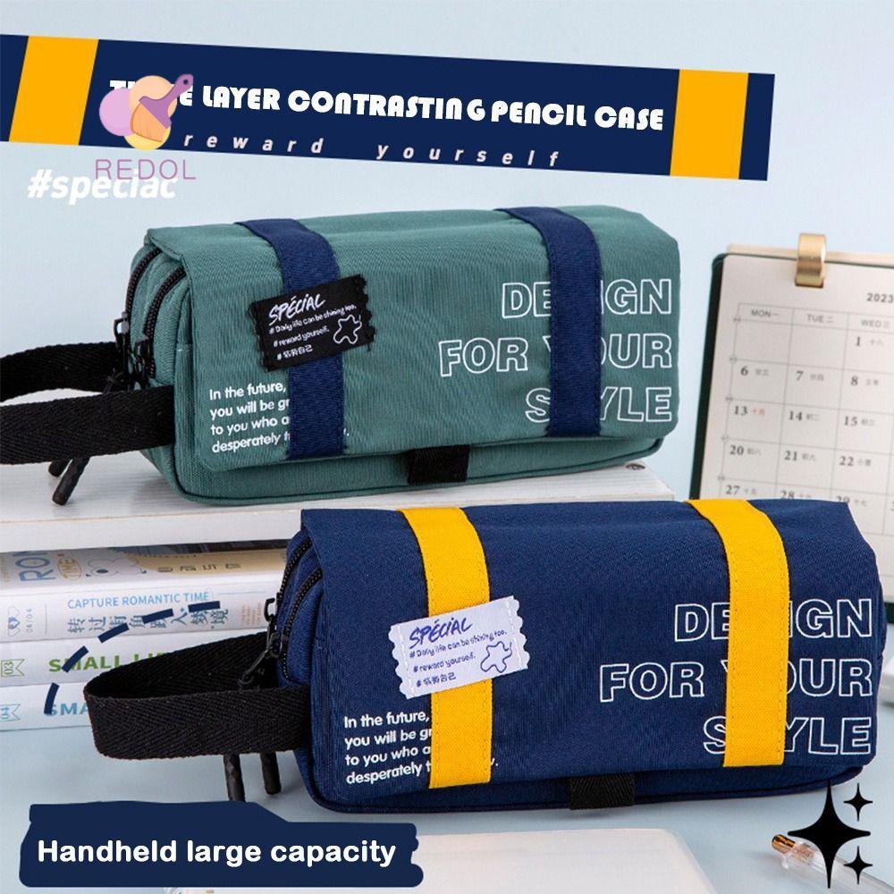 Bút Chì REPKG, Túi Đựng Bút Di Động In Chữ, Bút Dung Tích Lớn Chống Bụi Bẩn 3 Lớp Bền Đẹp Học Sinh