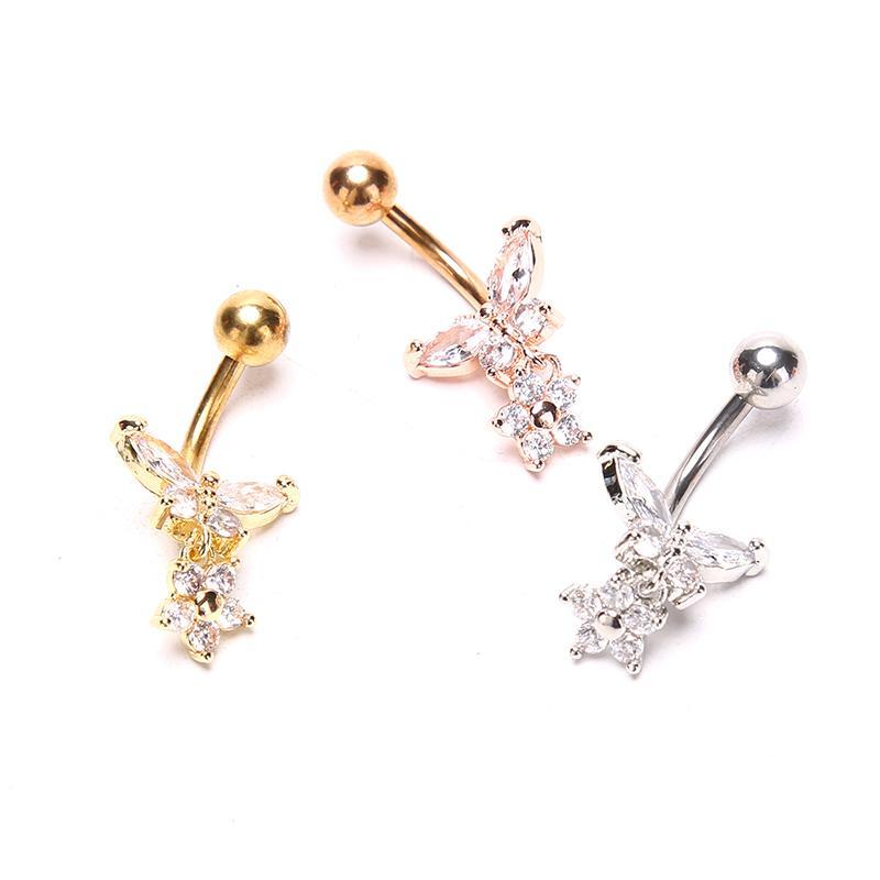 [Boutique1] Zircon Crystal PiercingSurgical Steel Rốn Xuyên Bụng Vòng VN