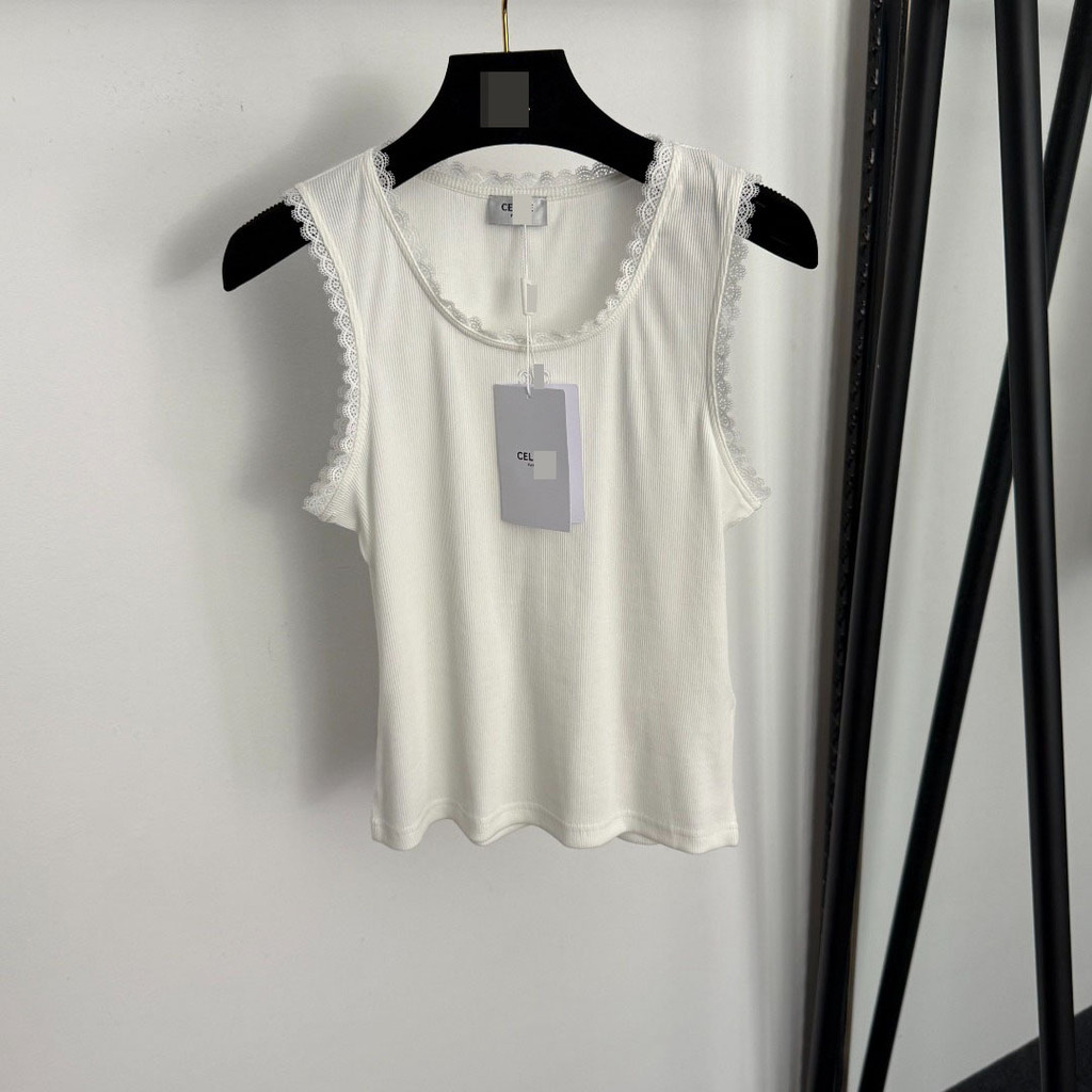 CE Elegant Slim Fit Dopamine Body Shaping Embroidered Lace Trim Slim Vest