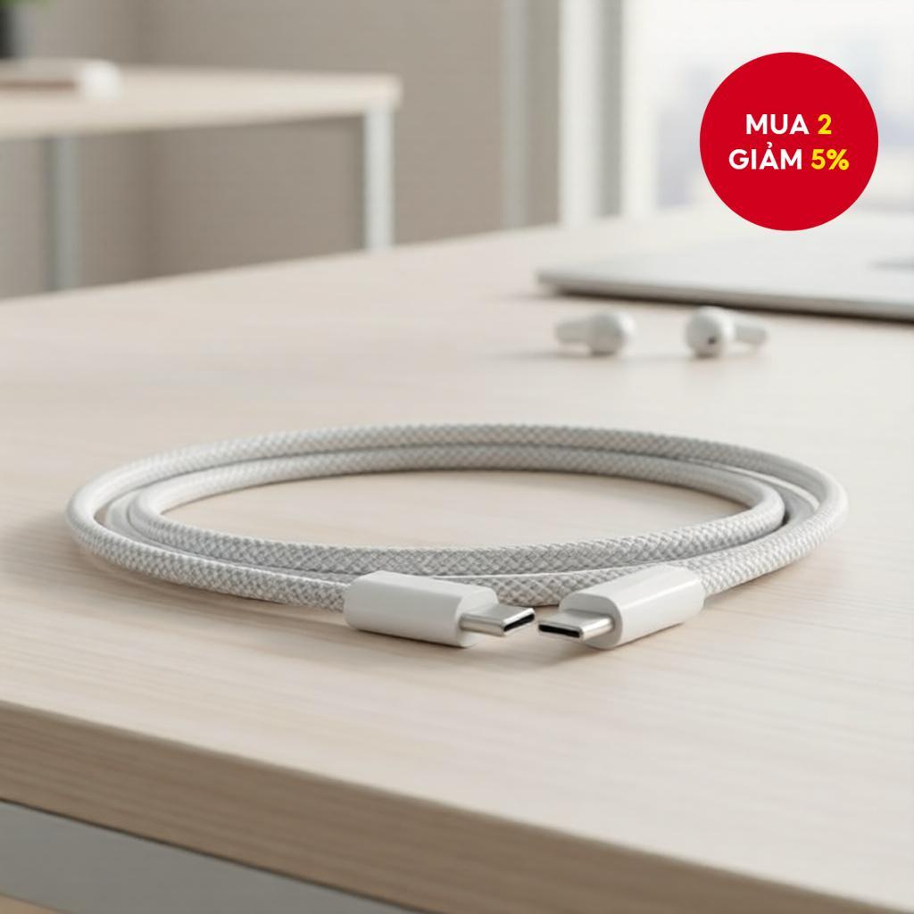 Cáp sạc nhanh Type-C sang C bện cho Phone15/17promax và điện thoại Android PD 1M màu xám.