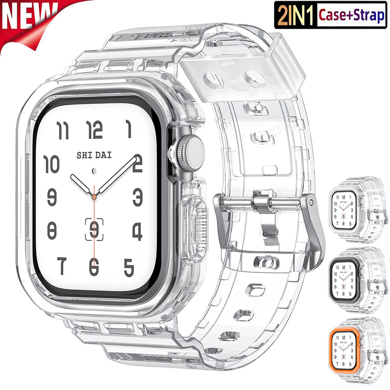 Dây trong suốt + Vỏ cho Apple Watch Series 11 10 42mm 46mm Phụ kiện silicon trong suốt cho Iwatch S1
