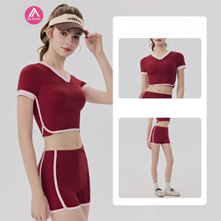 AirActive  Bộ đồ tập nữ cổ chữ V, tay ngắn slim fit gồm áo và quầnshort thể thao có dây rút