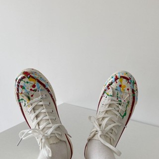 Little Yellow Peach Korea 1970s Giày Vải Vẽ Tay Bắn Mực Trắng Giày Macaron Màu Phù Hợp Cao Cấp