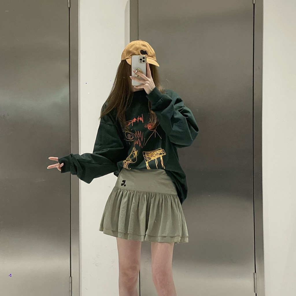 Rest&Recreation Printing logo Pleated Double Layer Short Skirt Summer Hot Girl Casual Versatile Half