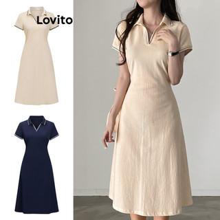 Lovito Váy Phong cách thường ngày Đầm buộc dây tương phản trơn cho nữ L80ED294