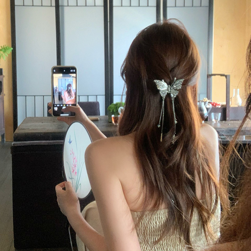 Spot Goods#New Chinese Style Cool Butterfly Tassel Hair Claw for Women, Shark Clip, High-end Hair Ac