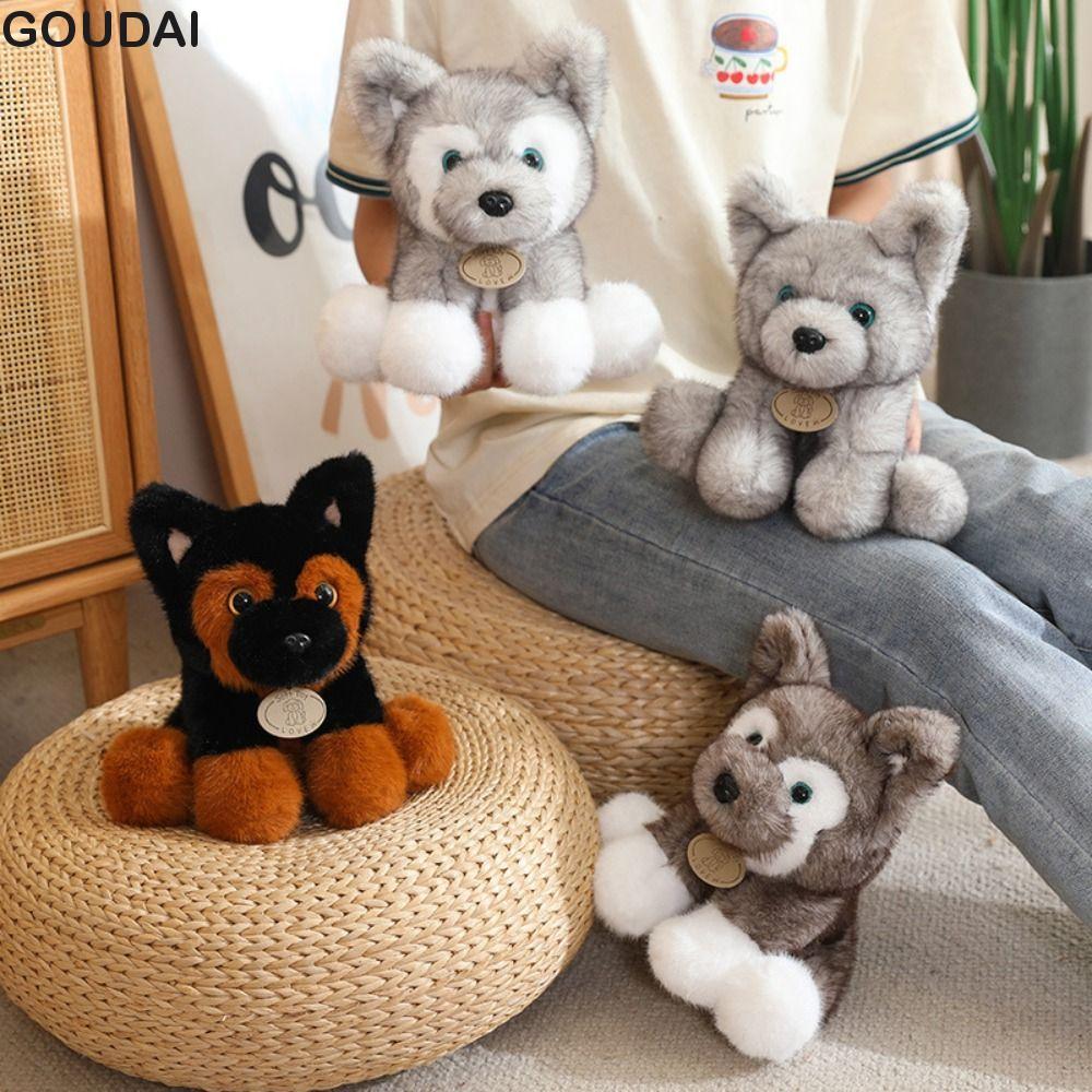 Đồ chơi sang trọng cho chó ngồi GOUDAI, Búp bê sang trọng Fluffy Schnauzer Huksy, Đồ chơi Raccon Plu