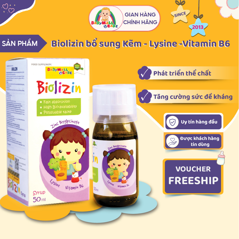 Babymall & Care Biolizin Syrup 50ml – Bổ Sung Kẽm Bisglycinate Lysine Vitamin B6 Cho Bé