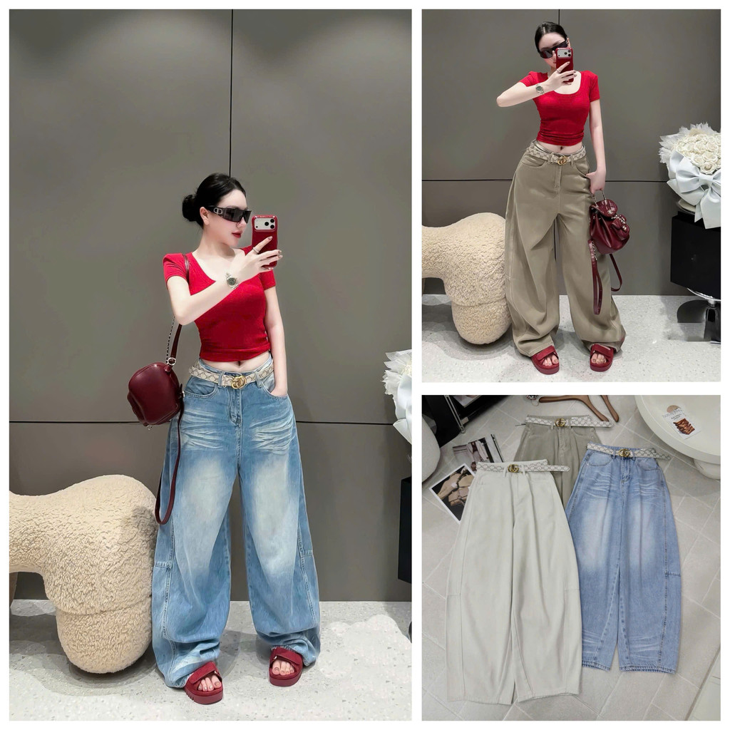 SALE LẺ SIZE Quần dài jeans denim bò suông bom kèm đai UMEE STORE QCCC QCL1 QD1372 8582